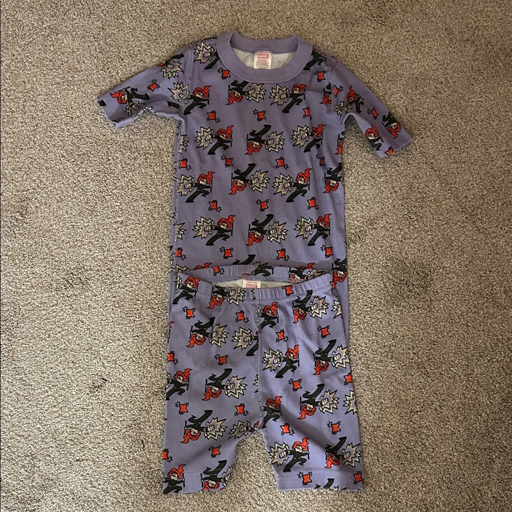 Hanna Andersson Purple Kids Short Pajama Set with Black Widow Print